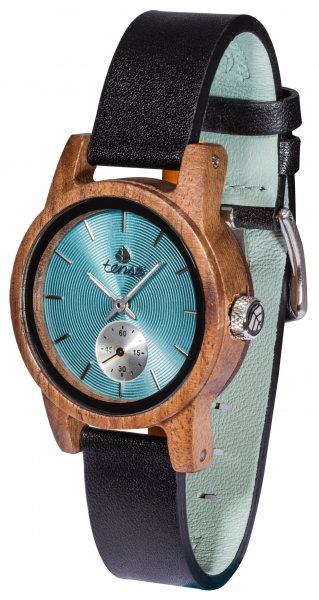 Holzuhr: Womens Leather Hampton Walnussholz türkis