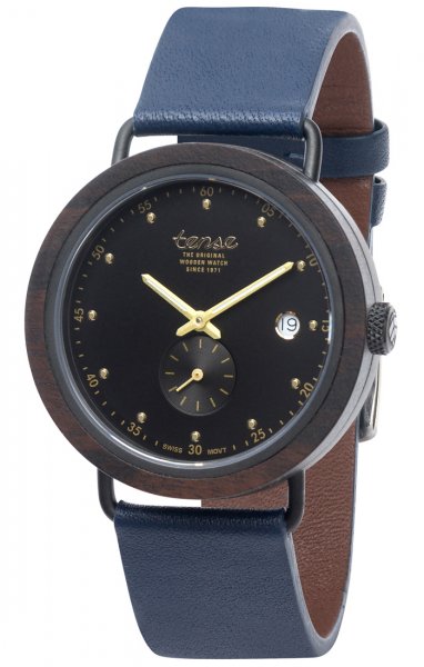 Holzuhr: Hudson Leather Hybrid Leadwood-schwarz