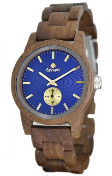 Holzuhr: Mens Hampton Walnussholz blau